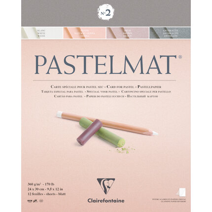 Clairefontaine, Pastelmat N°2, Pastellblock, kopfgeleimt, 12 Blatt 24x30 cm, 360g, 4 Farben sortiert
