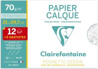 Clairefontaine 96853C - Mappe Transparentpapier DIN A4 21x29,7cm, 70g, 12 Blatt + 3, ideal für technische Zeichnen und Entwürfe, 1 Mappe