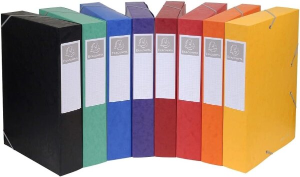Exacompta 16000H Premium Sammelbox mit Gummizug 60 mm aus extra starkem Colorspan-Karton mit Rückenschild für DIN A4 Archivbox Heftbox Dokumentenbox Zeichenbox Sammelmappe 1 Stück Zufallsfarbe