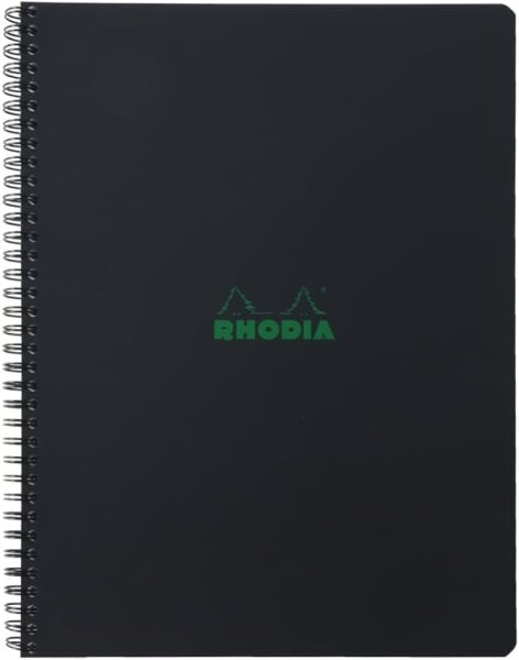 Rhodia 119914C - Rhodiactive Greenbook Spiralheft, liniert, DIN A4+ 22,5x29,7cm, 80 Blatt mikroperforiert, 4-fach gelocht, 100% Recycling Papier, 90, Schwarz, 1 Stück