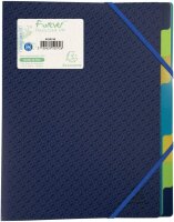 Exacompta 552572E Ordnungsmappe Forever aus Recycling-Kunststoff für DIN A4, 8 Fächer mit bunten Taben, 2 Gummizüge Blau