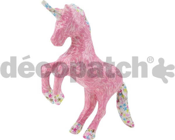 Décopatch KIT009O Bastel Set Pappmaché Einhorn (ideal für Kinder, 3,5 x 19 x 13,5 cm) rosa, bunt