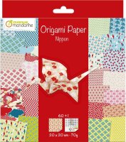 Avenue Mandarine OR514C - Packung Origami Papier mit 60 Blatt, beidseitig bedruckt, 20x20cm, 70g, + 1 Bogen Augen Stickers, ideal ab 7 Jahren, Nippon, 1 Pack