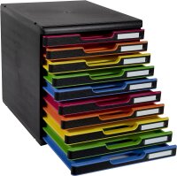 Exacompta 302914D Modulo Ablagebox (DIN A4, 21 x 29,7 cm, mit 10 Schubladen, ideal für Ihre Organisation) schwarz/harlekin