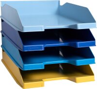 Exacompta 113202SETD 4er Pack Briefablage BeeBlue aus Recycling-Kunststoff DIN A4. Ideale Briefkörbe für Ihre Organisation. Stapelbare Ablagekörbe farbig sortiert Blauer Engel Combo Midi