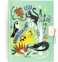 Avenue Mandarine CO204C - Tagebuch, 120 Blatt, liniert, 11x14cm, 1 Stickerbogen, mit Schloss und Lesezeichen, Dschungel Hellblau, 1 Stück