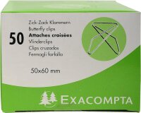Exacompta 14766E 50er Pack ZickZack Büroklammern 50x60mm Eckklammern aus Aluminium in praktischer Aufbewahrungsbox
