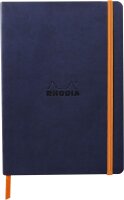 Rhodia 117378C - Notizheft Softcover Rhodiarama DIN A5 (14,8x21 cm), 80 Blatt, liniert Clairefontaine Papier Elfenbein 90g Lesezeichen, Gummizugverschluss, Cover aus Kunstleder Nachtsblau, 1 Stück