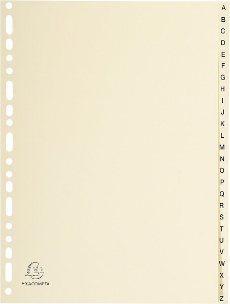 Exacompta 1126E Karton-Register A-Z für DIN A4 aus Karton 26-teilig volle Höhe 21 x 29,7 cm elfenbein mit bedruckten Taben Universallochung Trennblätter Trennstreifen Ordner-Register