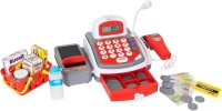 Idena 40214 - Registrierkasse für Kinder mit realistischen Ton- und Licht-Funktionen, Supermarkt-Kasse für Kaufmannsladen, Spielzeug zum Lernen und für interaktives Rollenspiel