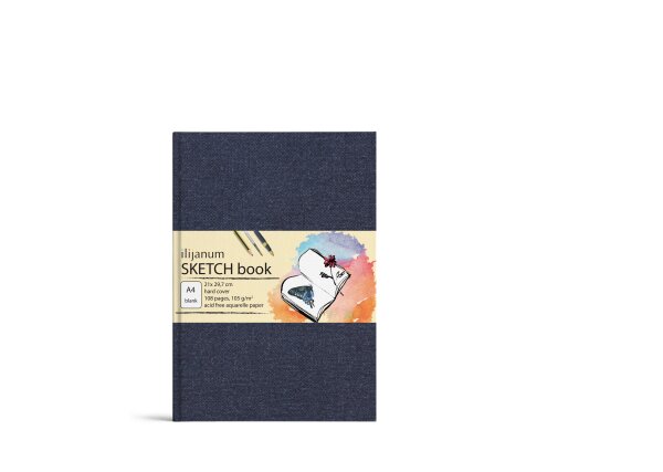 Skizzenbuch mit festem Einband DIN A5, 54 Blatt 110 gr/m², Aquarellpapier Einband aus Leinwandpapier dunkelblau