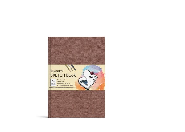 Skizzenbuch mit festem Einband DIN A5, 54 Blatt 110 gr/m², Aquarellpapier Einband aus Leinwandpapier braun