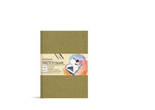 Skizzenbuch mit festem Einband DIN A5, 54 Blatt 110 gr/m², Aquarellpapier Einband aus Leinwandpapier grün