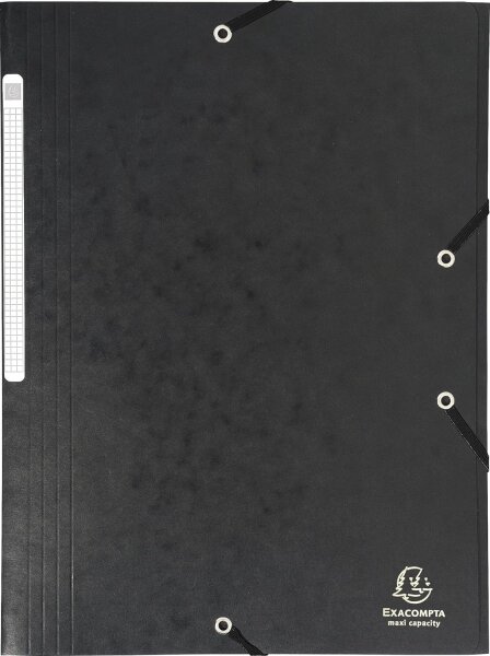 Exacompta 17116H 1 Mappe mit Gummizug Maxi capacity 3 Klappen aus Glanzkarton Maße 24 x 32 cm für Dokumente im Format A4 Farbe Schwarz