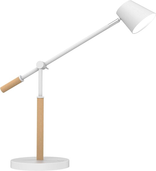 Unilux LED Schreibtischlampe Vicky, skandinavisch, dimmbar, weiß mit Holz [Energieklasse E]