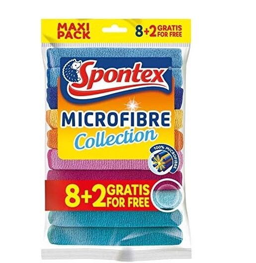Spontex Microfibre Allzwecktücher 8+2 Gratis, 10er Pack - bunte Mikrofasertücher