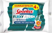 Spontex Flexy Fresh x4, der effiziente Reinigungsschwamm mit antibakteriellem Schutz, flexibel, lange frisch, kratzfrei, 1 x 4 Stück