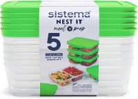 Sistema NEST IT Frischhaltedosen Meal Prep Boxen, 870 ml, luftdichte Vorratsdosen mit Fächern und Deckel, BPA-Frei, Grün, 5 Stück