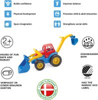 dantoy - Kinder Traktor - Traktor mit Frontlader und Bagger - für Kinder ab 2 Jahren - Hergestellt in Dänemark