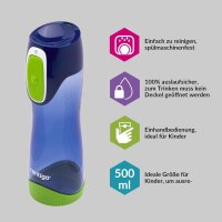 Contigo Trinkflasche Swish Autoseal, große BPA-freie Kunststoff Wasserflasche für Kinder, 100% auslaufsicher mit automatischer Verriegelung, für Sport, Kindergarten, Kita, Schule, 500 ml