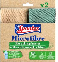 Spontex Microfibre Recyclingfasern, Mikrofasertücher mit 55% Recyclingfasern, hohe Saugfähigkeit, vielseitig einsetzbar, 30 x 30 cm, 2er Pack