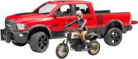 bruder 02502 - RAM 2500 Power Wagon mit Ducati Desert Sled & Fahrer - 1:16 Pick-up Geländewagen Pritschenwagen Auto Jeep Motorrad Fahrzeug Spielzeug-Figur