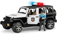 bruder 02526 - Jeep Wrangler Unlimited Rubicon Polizei Fahrzeug mit Polizist & Ausstattung, Light & Sound Modul - 1:16 Jeep Pick-up Geländewagen bworld Wachtmeister Spielzeug Rettungsfahrzeug