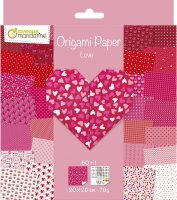 Avenue Mandarine OR518C - Packung mit 60 Blatt Origamipapier, vorder- und rückseitig bedruckt, 20x20 cm, 70g + 1 Stickerbogen mit Augen, 1 Pack, Love