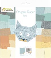 Avenue Mandarine OR513C - Packung Origami Papier mit 60 Blatt, beidseitig bedruckt, 20x20cm, 70g, + 1 Bogen Augen Stickers, ideal ab 7 Jahren, Fell, 1 Pack