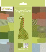 Avenue Mandarine OR512C - Packung Origami Papier mit 60 Blatt, beidseitig bedruckt, 20x20cm, 70g, + 1 Bogen Augen Stickers, ideal ab 7 Jahren, Dino, 1 Pack