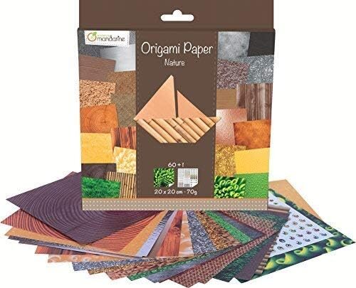 Avenue Mandarine 52503MD Origami color Papier (quadratisch, 20 x 20 cm, mit Faltanleitung, 60 verschiedenen Blätter und 1 Blatt mit Augenset, Natur), Mittel