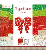Avenue Mandarine OR506C - Packung mit 60 Blatt Origamipapier beidseitig bedruckt 20x20 cm, 70g (30 Motiven x2) + 1 Bogen mit selbstklebenden Augen, ideal für Kinder ab 7 Jahren, Christmas, 1 Pack