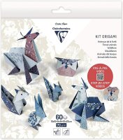 Clairefontaine 95368C - Packung Origami Papier mit 60 Blatt, beidseitig bedruckt, 3 Formate, 10x10 cm, 15x15 cm, 20x20 cm, 70g, Waldtiere, 1 Pack