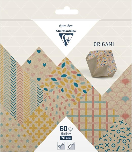 Clairefontaine 95380C - Packung Origami Papier 60 Blatt, 15x15 cm 70g, Krafty color, 1 Pack