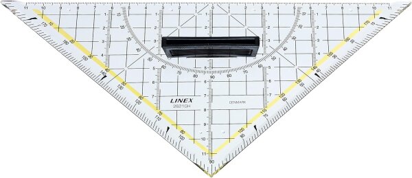 Linex 2621GH Geometrie-Dreieck mit Griff, Hypotenuse 22,5cm aus Kunststoff, Facette, senkrechte Kante