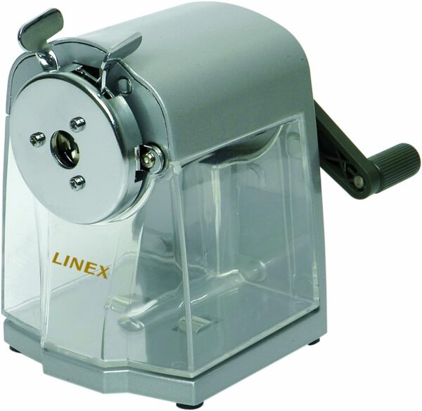 Linex DS3000 Manuelle Spitzmaschine zum Anspitzen von Blei- und Bunt-Stiften von 7,8 bis 11,5 mm, Retro Design, silber-grau