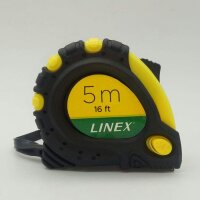 Linex Bandmaß 5m, cm- und Zoll-Skala, flexibler magnetischer Haken, Stop-and-Go-Funktion, Gürtelclip, Handschlaufe