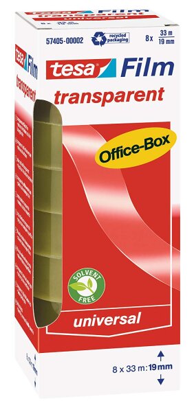 tesafilm Klebeband, transparent, Office-Box mit 8 Rollen, 33m x 19mm 57405-00002