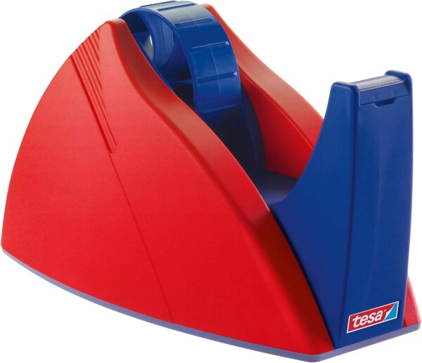 tesa Easy Cut Professional - Standfester Tischabroller für tesafilm - zur Verarbeitung von großen Klebefilmrollen - Rot/Blau