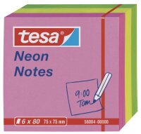 tesa Neon Notes, 6 x 80 Blatt, pink / gelb / grün 75mm x 75mm