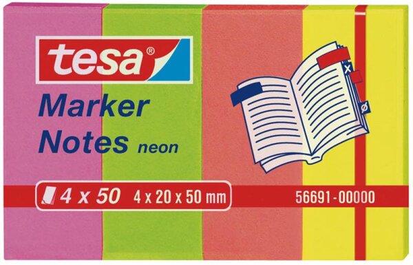 tesa Marker Notes, 4 x 50 Blatt, neon 20mm x 50mm