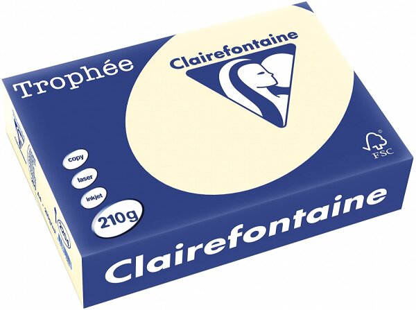 Clairefontaine 2204C Druckerpapier Trophée Sand / Creme, für alle Laserdrucker, Kopierer und Tintenstrahldrucker, DIN A4 (21 x 29,7 cm), 210g, 1 Ries mit 250 Blatt, Creme