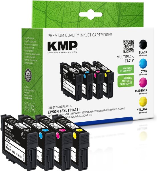 KMP Multipack E141V schwarz, cyan, magenta, gelb Tintenpatronen ersetzen Epson Workforce (T1636)