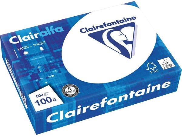 Clairefontaine 1950C Druckerpapier Clairalfa blickdicht, ideal für alltägliche Kopien und Ausdrucke, DIN A4, 21 x 29,7cm, 100g/m² 1 Ries mit 500 Blatt, Weiß