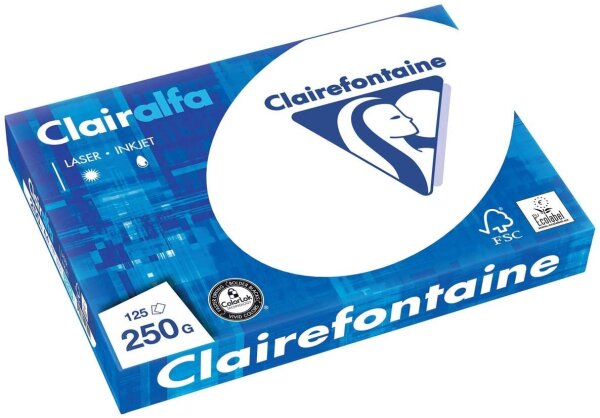Clairefontaine 2230C Druckerpapier Clairalfa blickdicht, ideal für alltägliche Kopien und Ausdrucke, DIN A4, 21 x 29,7cm, 250g/mq, 1 Ries mit 125 Blatt, Weiß