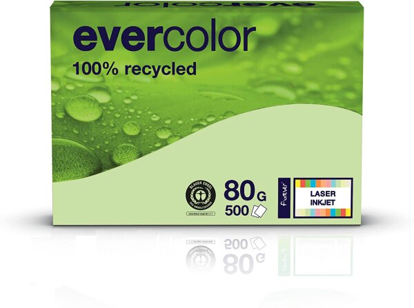 Clairfontaine farbiges Druckerpapier, Recycling-Papier Evercolor: 80 g/m², A4, 500 Blatt, hell-grün