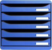 Exacompta 309779D Premium Ablagebox mit 5 Schubladen für DIN A4+ Dokumente. Stapelbare Schubladenbox mit hoher Kapazität für mehr Platz auf dem Schreibtisch Big Box Plus Iderama Blau