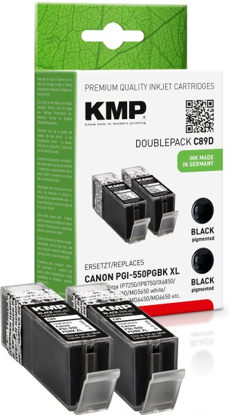 KMP Doublepack C89D schwarz Tintenpatrone ersetzt Canon PGI-550PGBK XL (643B005)