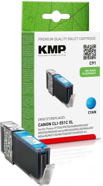 KMP C91 cyan Tintenpatrone ersetzt Canon PGI-551C XL (6444B001)
