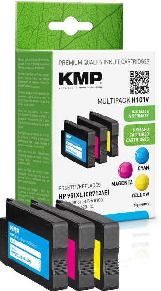 KMP Multipack H101V cyan, magenta, gelb Tintenpatronen ersetzen HP Officejet Pro HP 951XL (CR712AE)